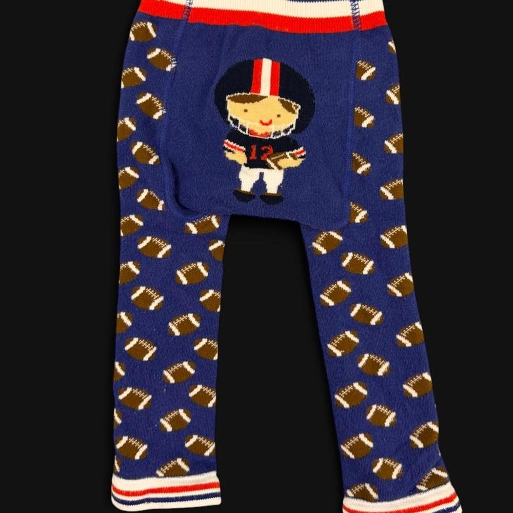 Huggalugs Baby Football Leggings Knit Pants Blue Red White Bum Graphic 6-12M